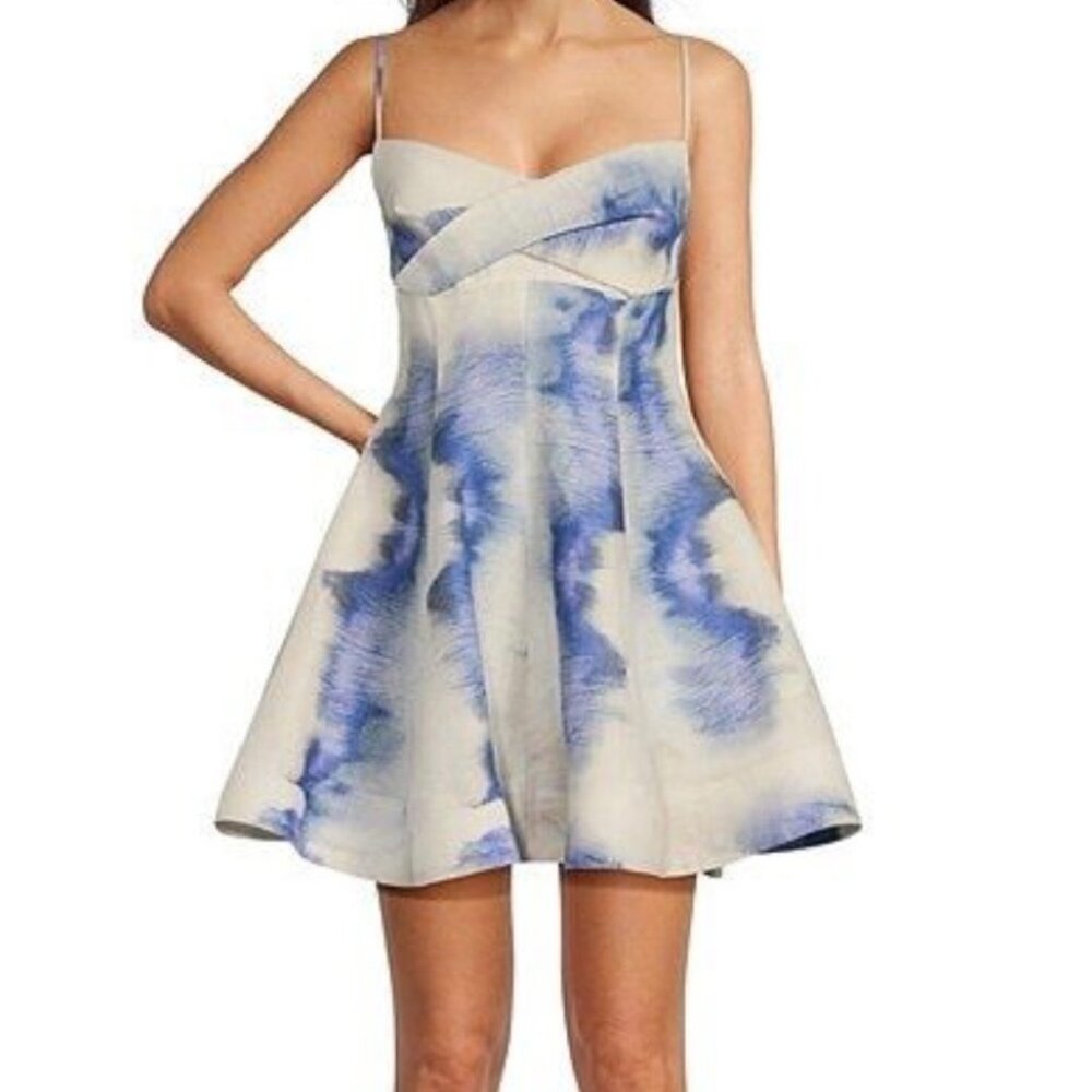 Muse by Marchesa Linen Dress 12 Spaghetti Straps White Blue Watercolor Dye NWT